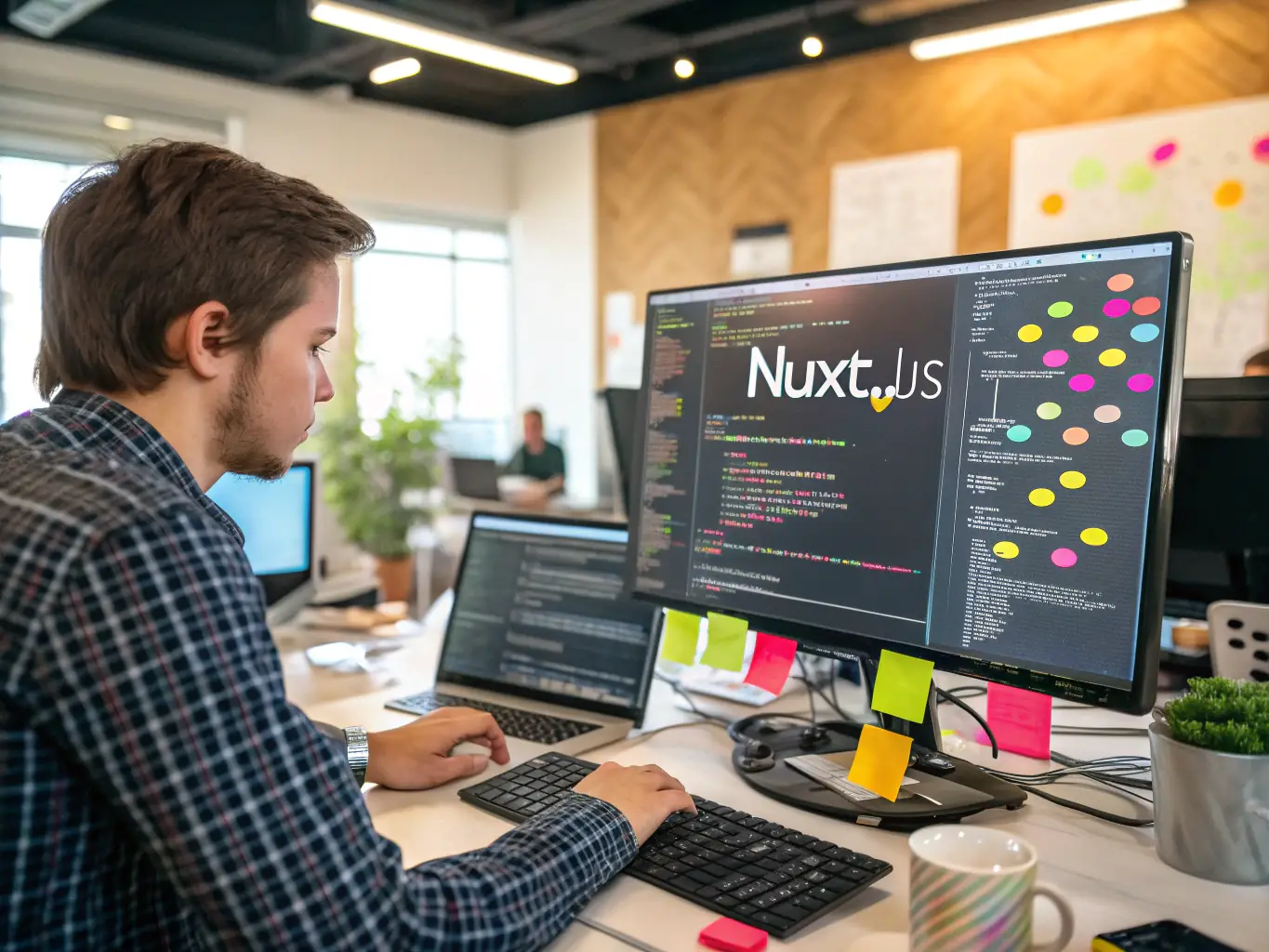 A student working on a React component in a code editor, with a focus on JSX syntax and component structure, reflecting the foundational module of the bootcamp.